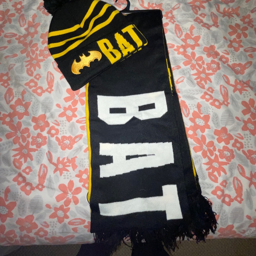 Matching Set- Two Sided Batman Scarf + Beanie